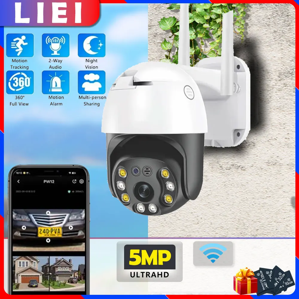 

LIEI 5MP WIFI PTZ Camera Auto Tracking Dual Lens IP camara Security Protection Monitor Waterproof Smart Home CCTV Surveillance