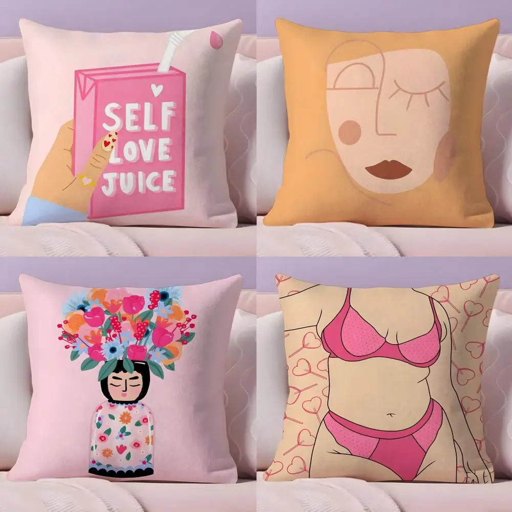 Girl Power Self Love Pillow Cover Feminist Art Print Cushion Cover Modern Home Sofa Decoration