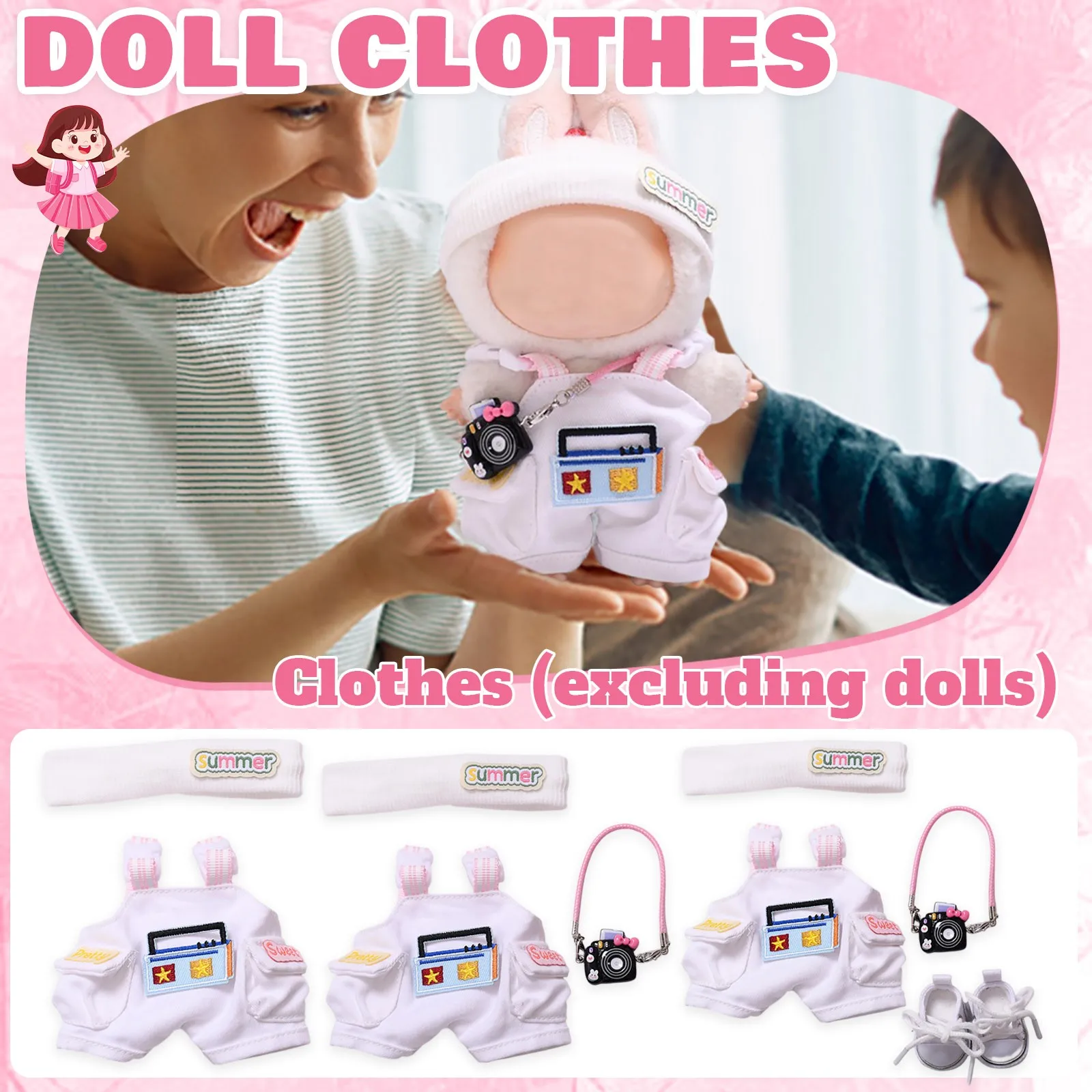 

Cute Mini Plush Doll'S Clothes Outfit Only Clothing Accessories For 17cm Labubu Dolls Sweater Hoodie Clothing DIY Kids Gifts