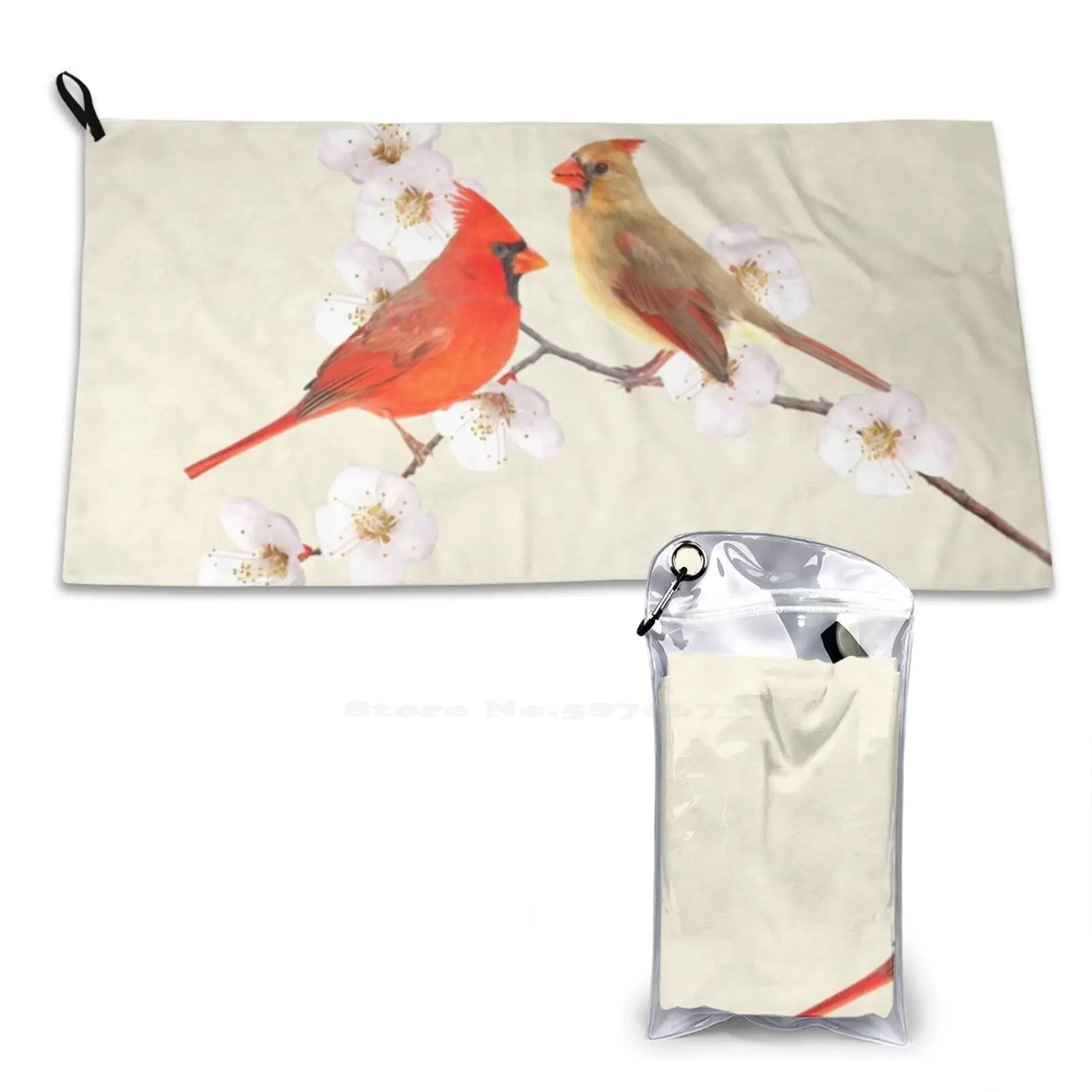 Northern Cardinal Birds Soft Towel Quick Dry Beach Towel Northern Cardinal Bird Female Cardinal Bird Two Cardinal Birds Cherry