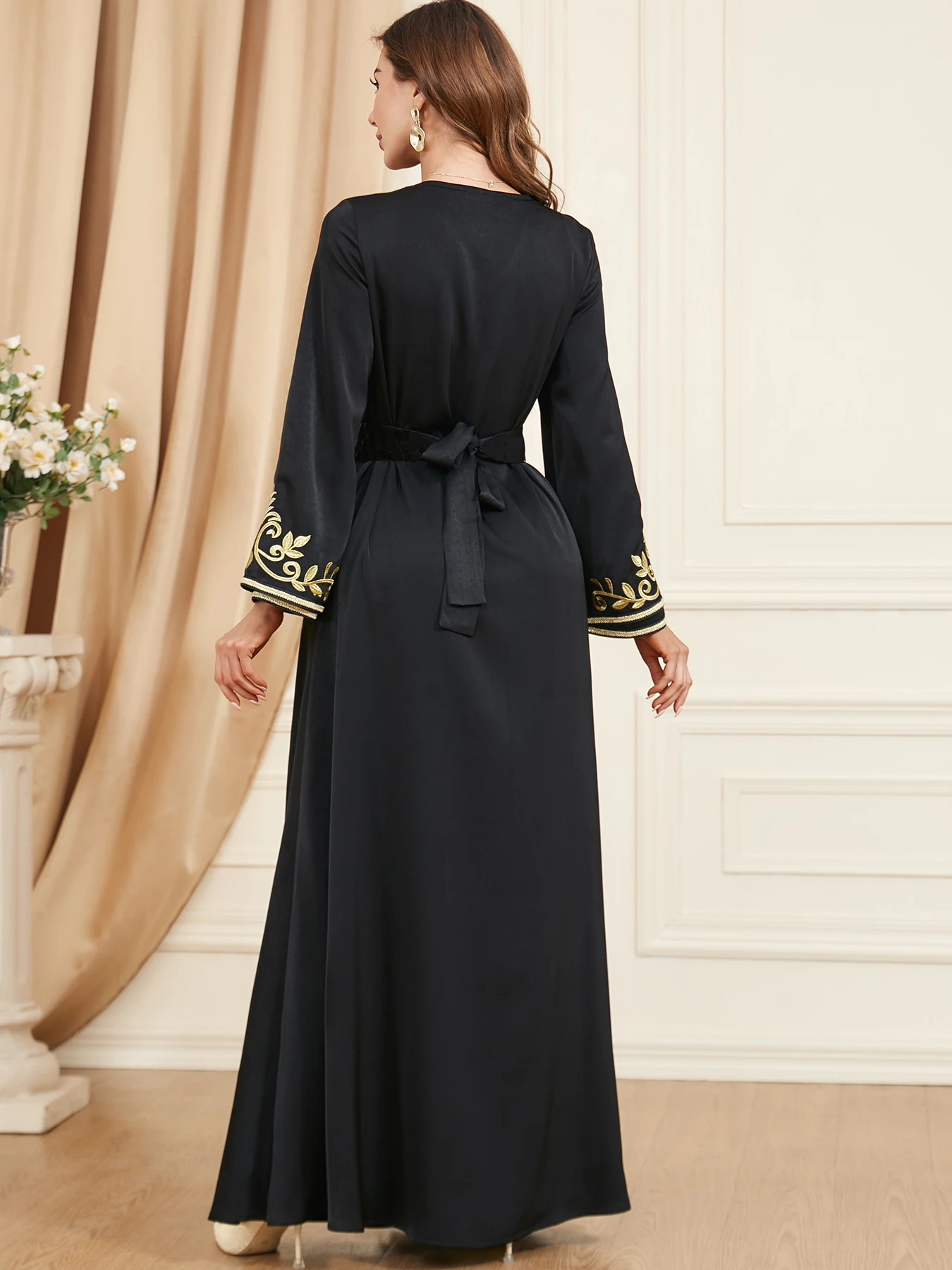 Autumn Muslim Abaya for Women Maxi Dress A-line Dresses Lace-up Morocco Kaftan Dubai Robe Party Dress 2 Piece Set Saudi Arab