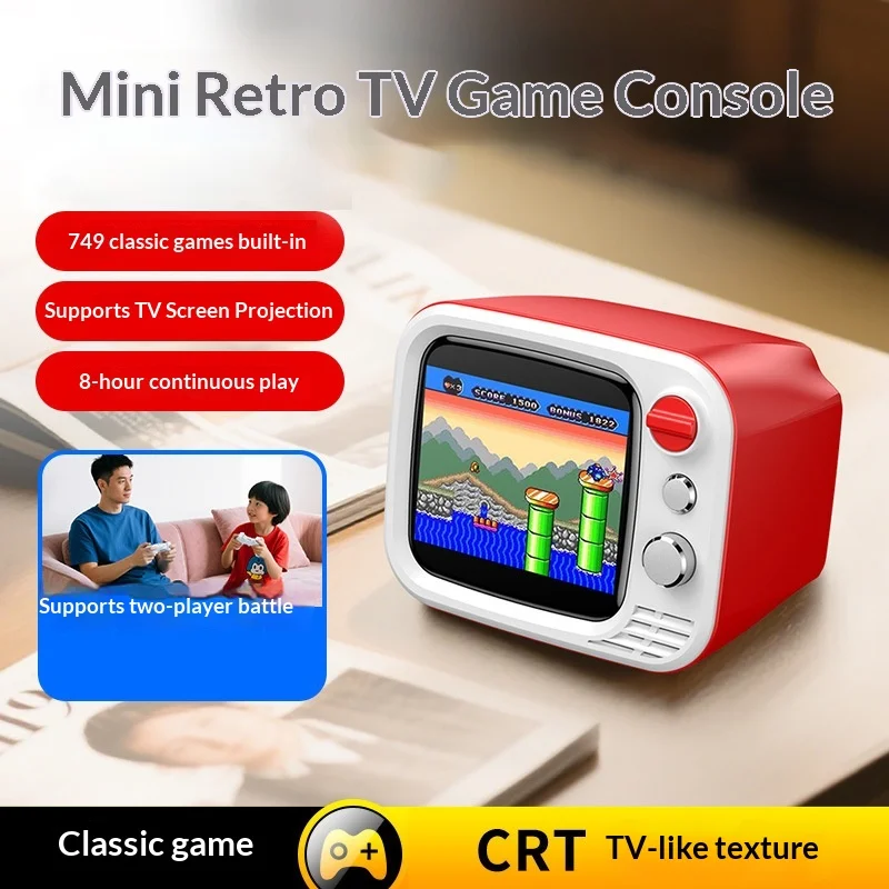 

H7 Mini Retro Game Console Wireless Dual Controllers Hd Tv Preloaded 749 Classic Games Two Player Battle 8 Hr Playtime Crt Style