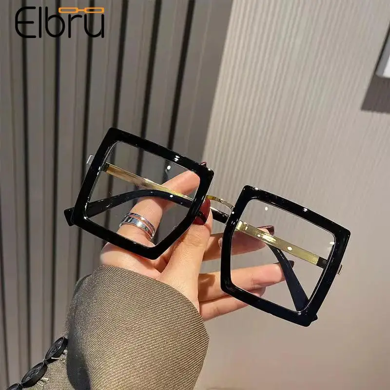 

Elbru Vintage Metal Square Myopia Glasses Women Men Myopic Optical Eyewear Unisex Large Frame Retro Nearsighted Eyeglasses 0-400