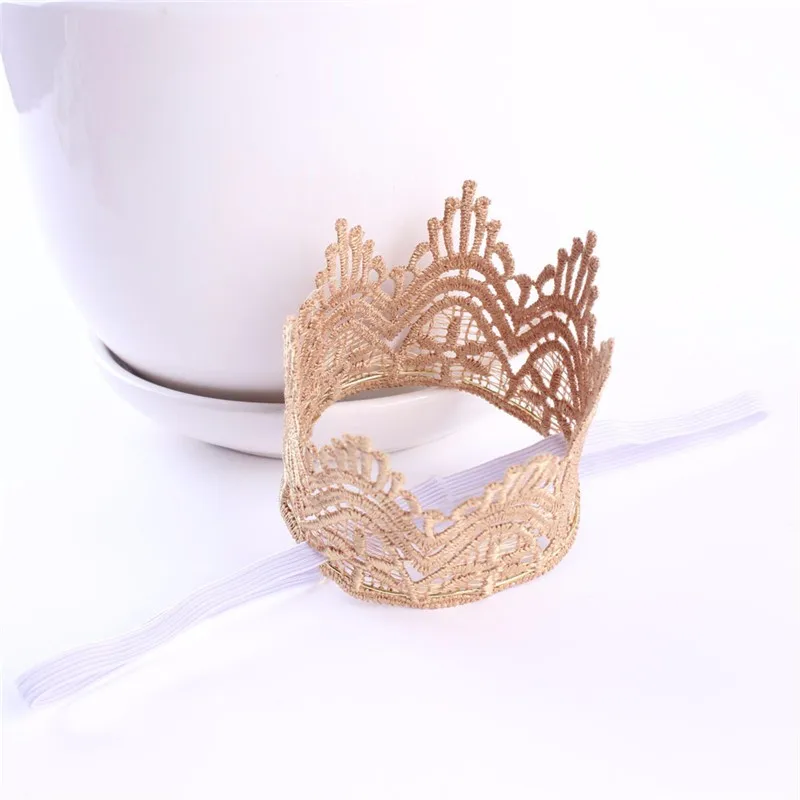 Hot Artificial Elegant Infant Newborn Mini Felt Glitter Gold Lace Crown Headbands for Baby Girls DIY Crafts Hair Accessories