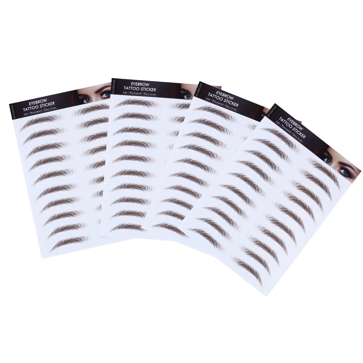 

4pcs Stickers Waterproof False Eyebrows Cosmetics Hair-Like 6D Brow Transfer Reusable Water Transfer Eyebrow Sticker Brown-02