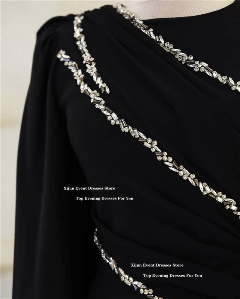 Xijun modeste crêpe longues robes de soirée perles manches longues robes de bal formelles col rond Occasion robes de bal musulmanes personnalisé 2025