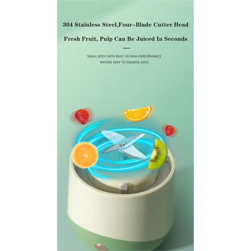 (A02R] 500ML Portable Fruit Juicer Blender Electric Fruit Juicer USB Rechargeable Travel Mixers Smoothie Blender Machine-Green