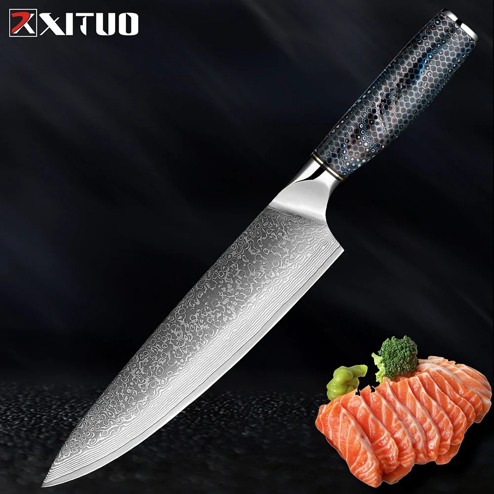 Japanese Chef Knife 8 inch Damascus Knife Pro Kitchen Knives Ultra Sharp Steel Blade Durable Cutting Core for Veg, Meat & Sushi