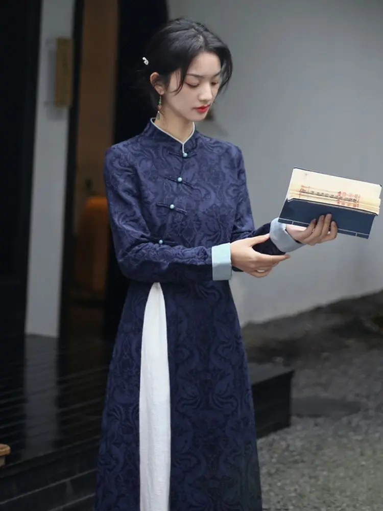 

Chinese Cheongsam Coat Modified Hanfu women's Tea Suit New Chinese Zen Art Dress Chinese Style Tang Suit women's Hanfu Dress