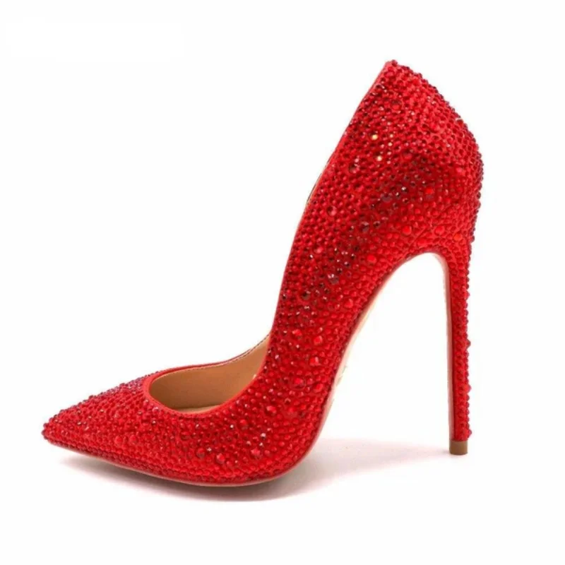 

Arden Furtado Summer Red Crystal Wedding shoes Pointed toe Shallow pull-on Super high heel Pumps large size Single shoe