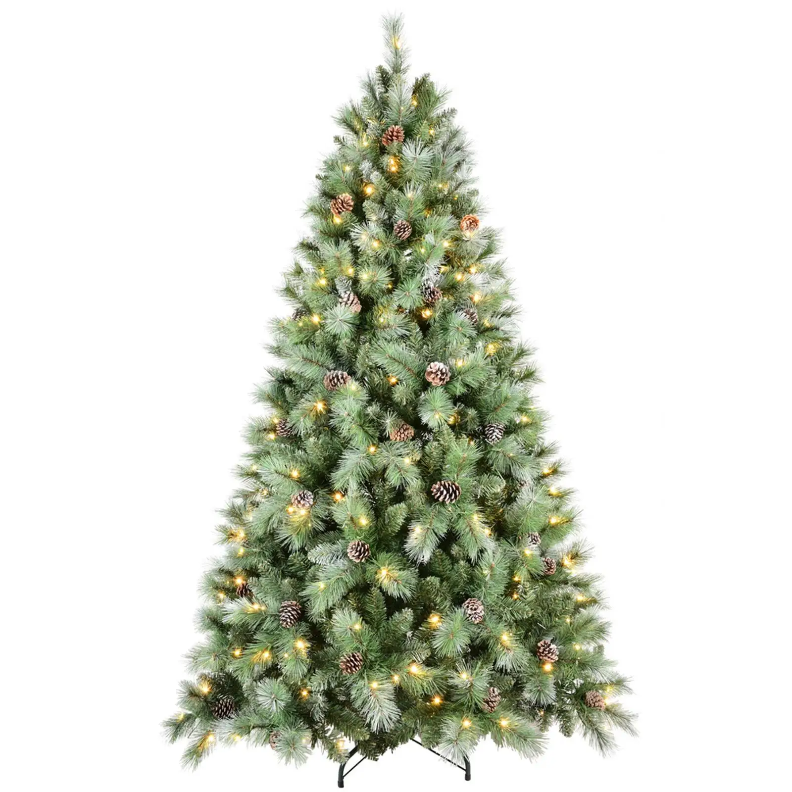 

Realistic 7FT Holiday Tree Pre Lit Warm White LED Hinged Branch Sturdy Metal Stand for Home Christmas Decoration