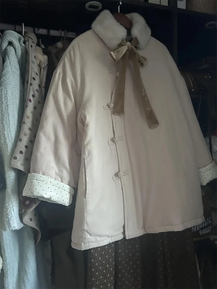 Ele Pink Cotton Jaet Damen mittellanger Knopfmantel Soft Sle Chinese National Trend Winter 2025, Neuankömmling