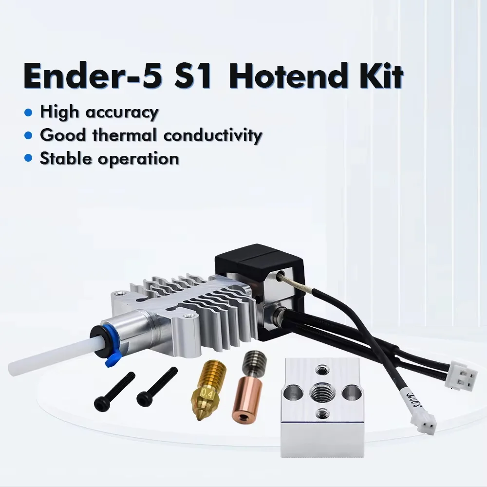 Ender 5 S1 Hotend Kit Silver Metal Titanium Alloy+Copper Throat High Temperature Resistance/Fast Printing Printer Part