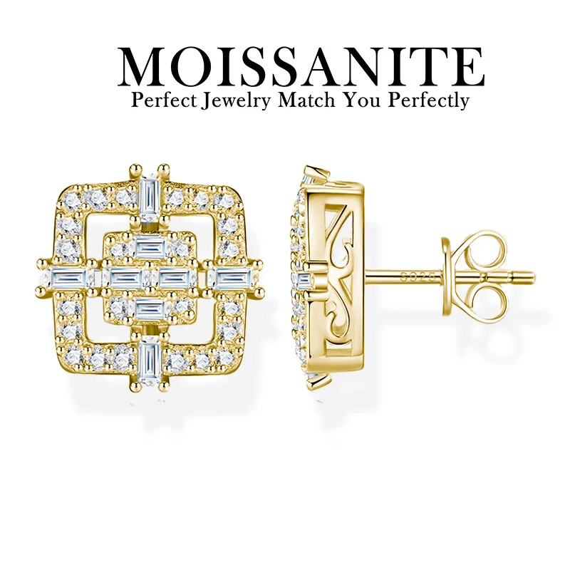 

Квадратные серьги с муассанитом, стерлинговое серебро 925 пробы, позолоченные 18 карат, ювелирные изделия в стиле хип-хоп, подарок поставляется с сертификатом GRA