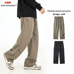 Three Dimensional Pleated Design Casual Pants Men's 2024 Autumn Version Curved Knife Trousers Japanese Loose Solid Color Pants