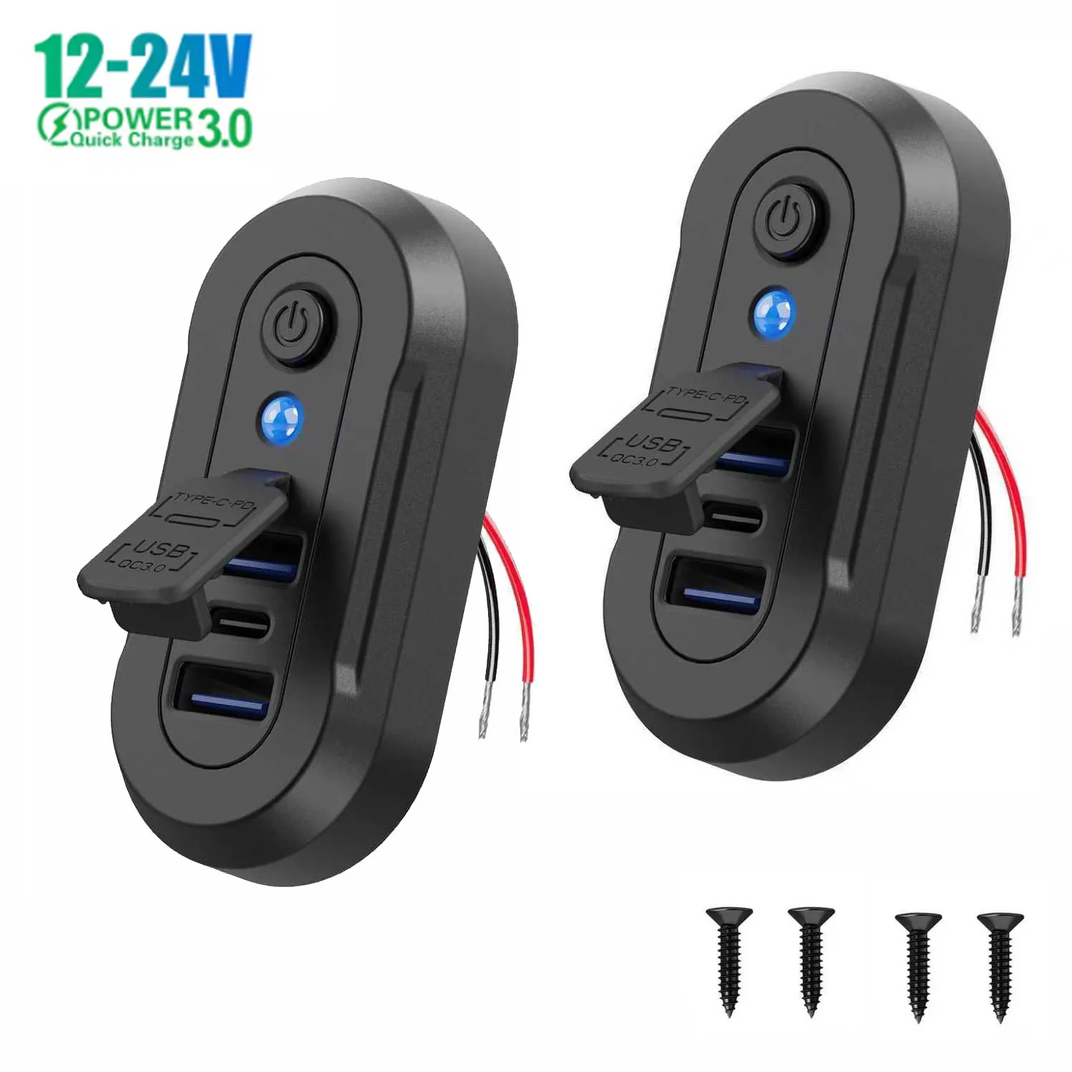 3-Ports USB-Ladegerät 12–24 V Dual 18 W Qc3.0 und 36 W Pd3.0 Schnelllade-Steckdosenadapter Telefon-Ladegerät für Motorrad, Auto, Boot, ATV