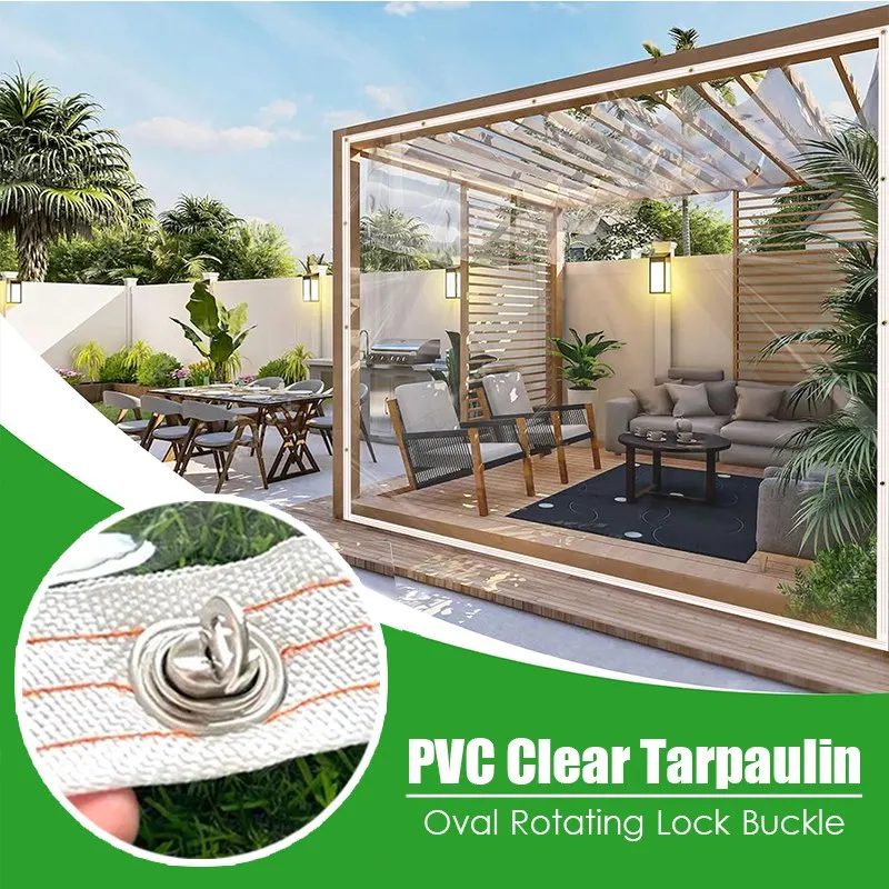 Customizable PVC Clear Tarpaulin With Rotating Buckle Transparent Waterproof Cloth With Twist Lock Pergolas Rainproof Screen