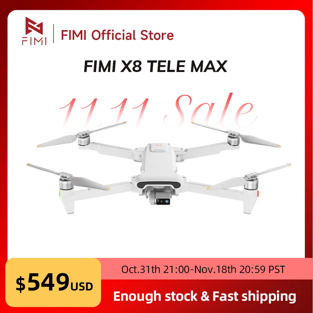 FIMI X8 Tele Max New Drone Wide-Angle Tele Camera 30x Hybrid Zoom 20KM Range 4K 60fps 3-Axis Gimbal GPS AI Super Night Video