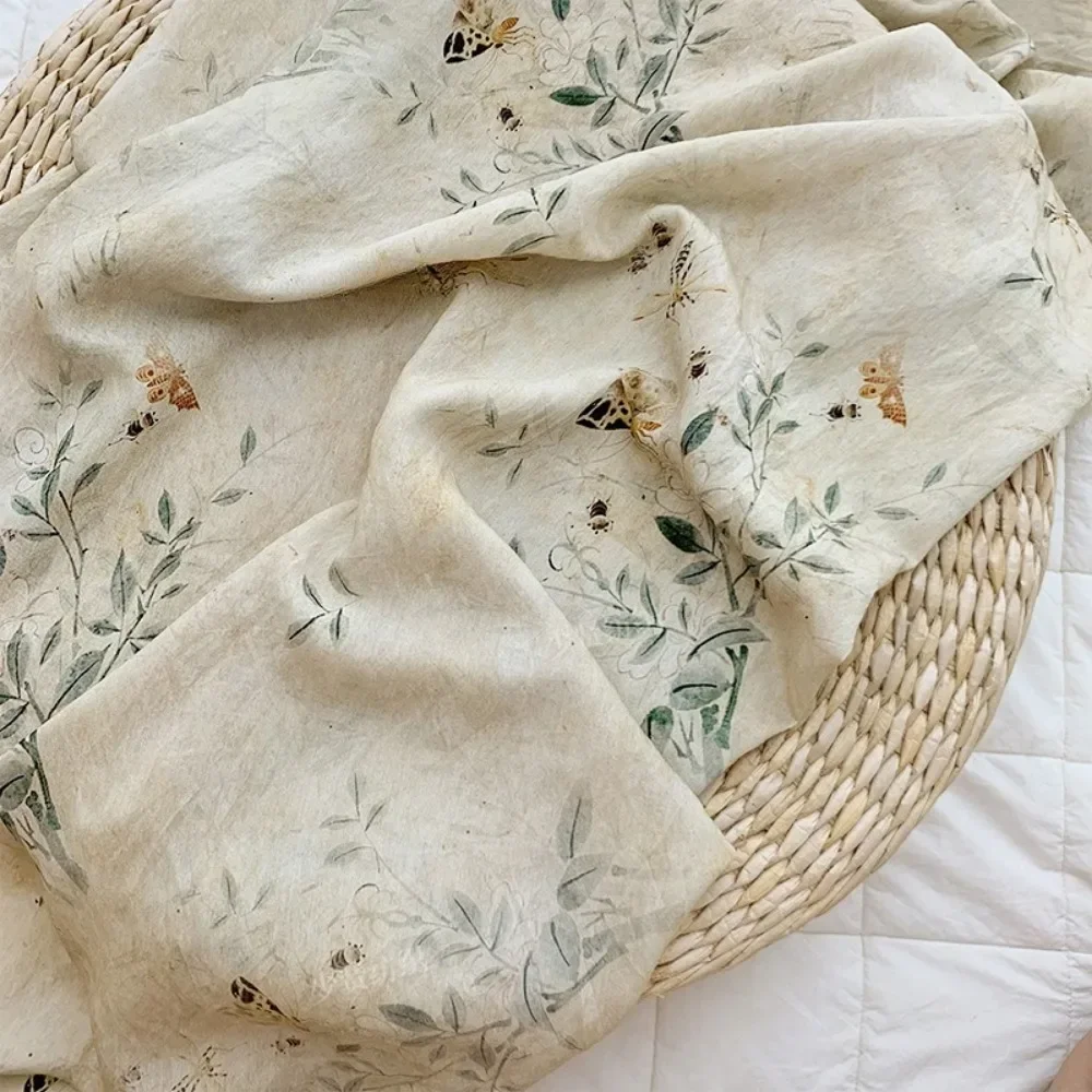 Tissu en coton imprimé de plantes pour couture de vêtements, robes, chemises et artisanat, style chinois, 100x140cm