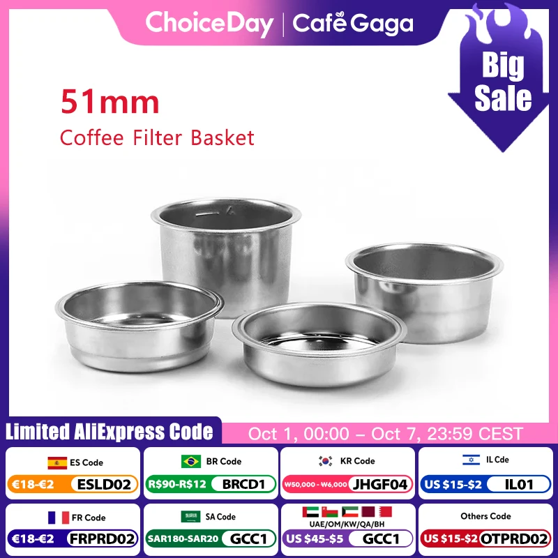 51mm Coffee Filter Basket For Delonghi EC680 EC685 Replacement Stainless Steel For Bottomless Portafilter Espresso Accessories