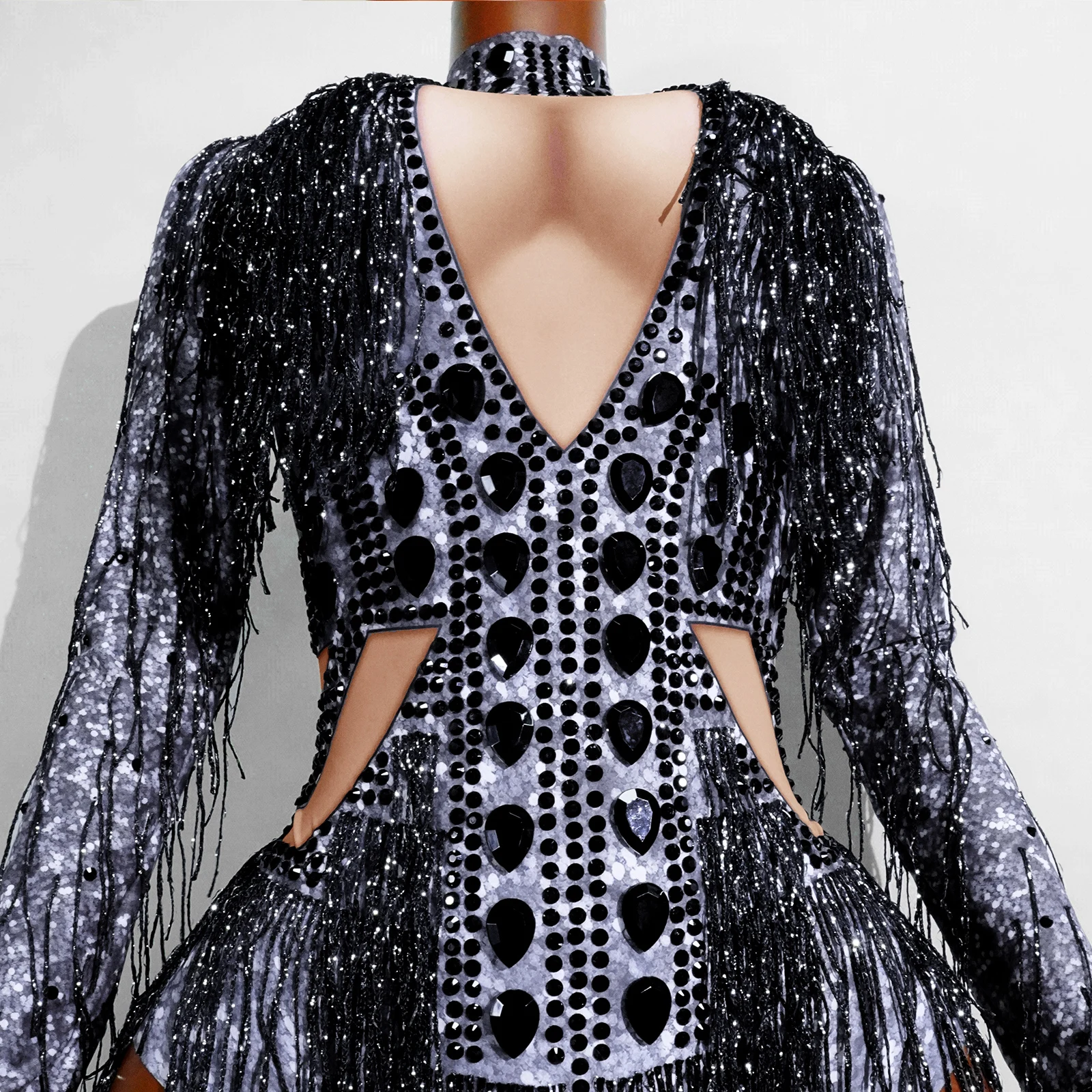 キラキララインストーンフリンジジャンプスーツダンス衣装ビッグクリスタルボディスーツタッセルボディスーツパーティーステージウェアダンスショーセクシー衣装