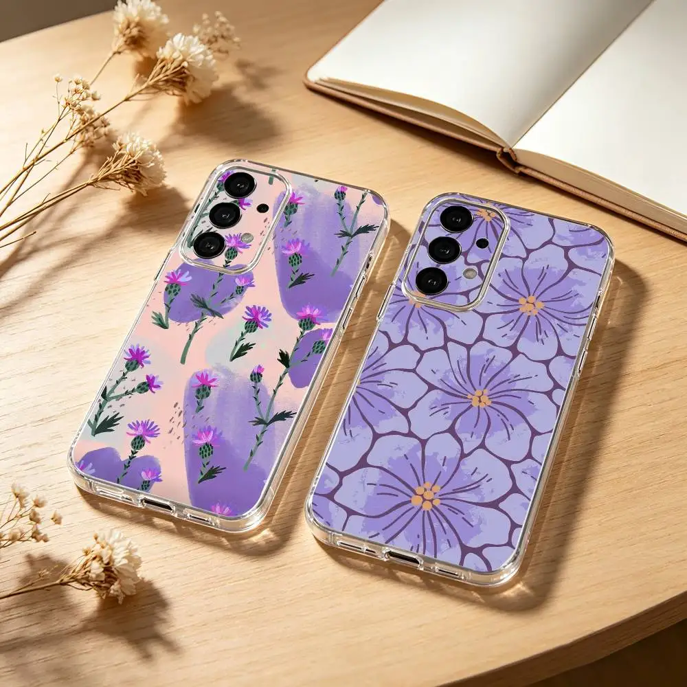 F-Flower Print phone Case For Samsung S25,24,21,22,23,30,Ultra,20,Plus,Fe,Lite,Note Transparent Cover