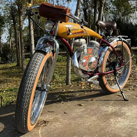 Indian Retro 4 Wheel Bicycle, Industrial Style Posing Prop, Dense Spoke Classic Bar Bike for Display Leisure Home Use