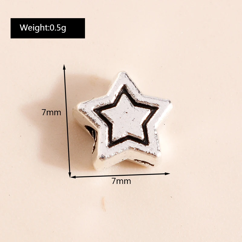 Leslie 50 Stück 7*7mm versilberte fünfzackige Stern-Charm-Abstandshalter-Perlen für Halsketten, Armbänder, Ohrringe, DIY-Schmuckherstellung – Detail 2