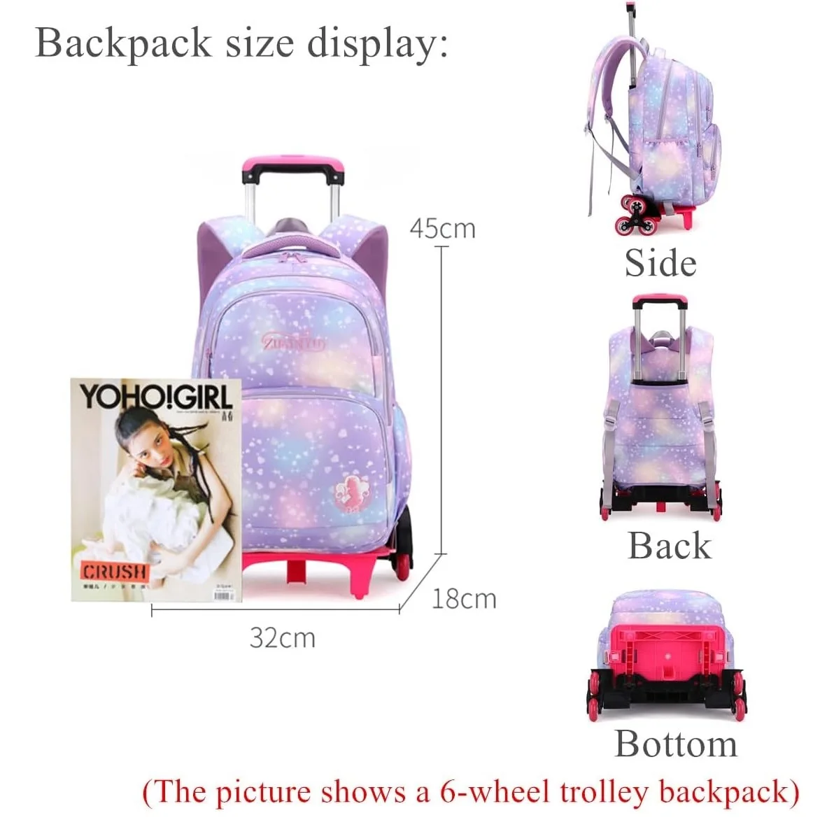 Children School Backpack Set with Wheels Students Bags for Girls Trolley Bag Cute Schoolbag Rolling Wheeled Backpack Child Girl