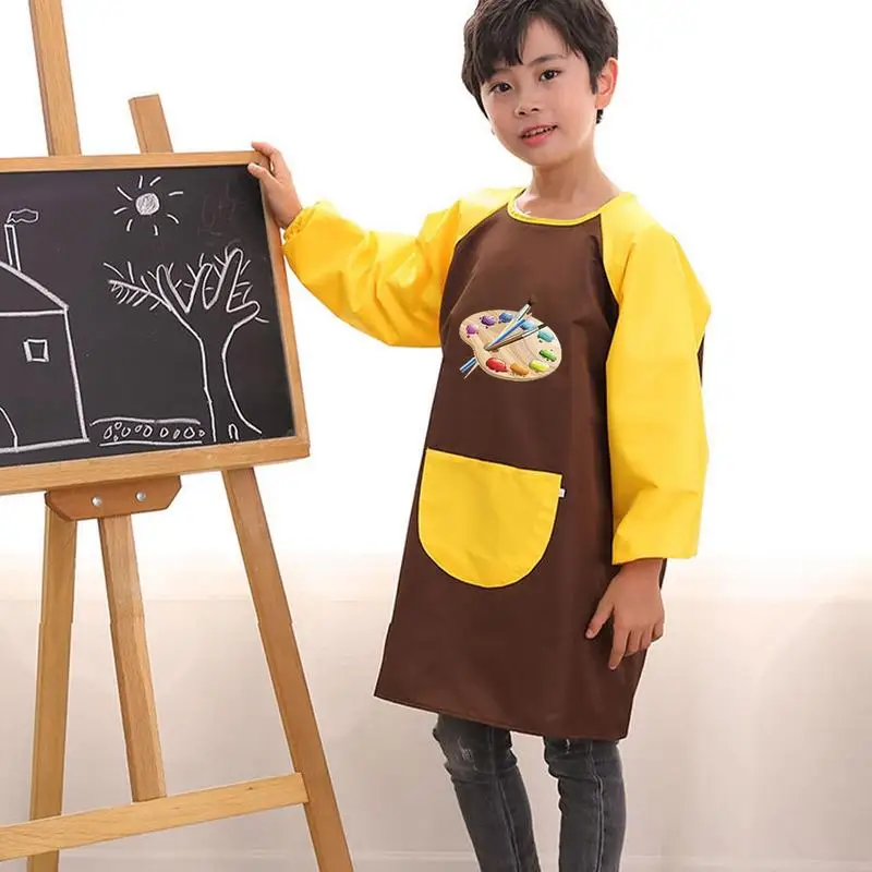 Cartoon Long Sleeve Gown Children Bibs Kids Boys Girls Art Craft Painting Apron Baby Feeding Smock Bib For Student