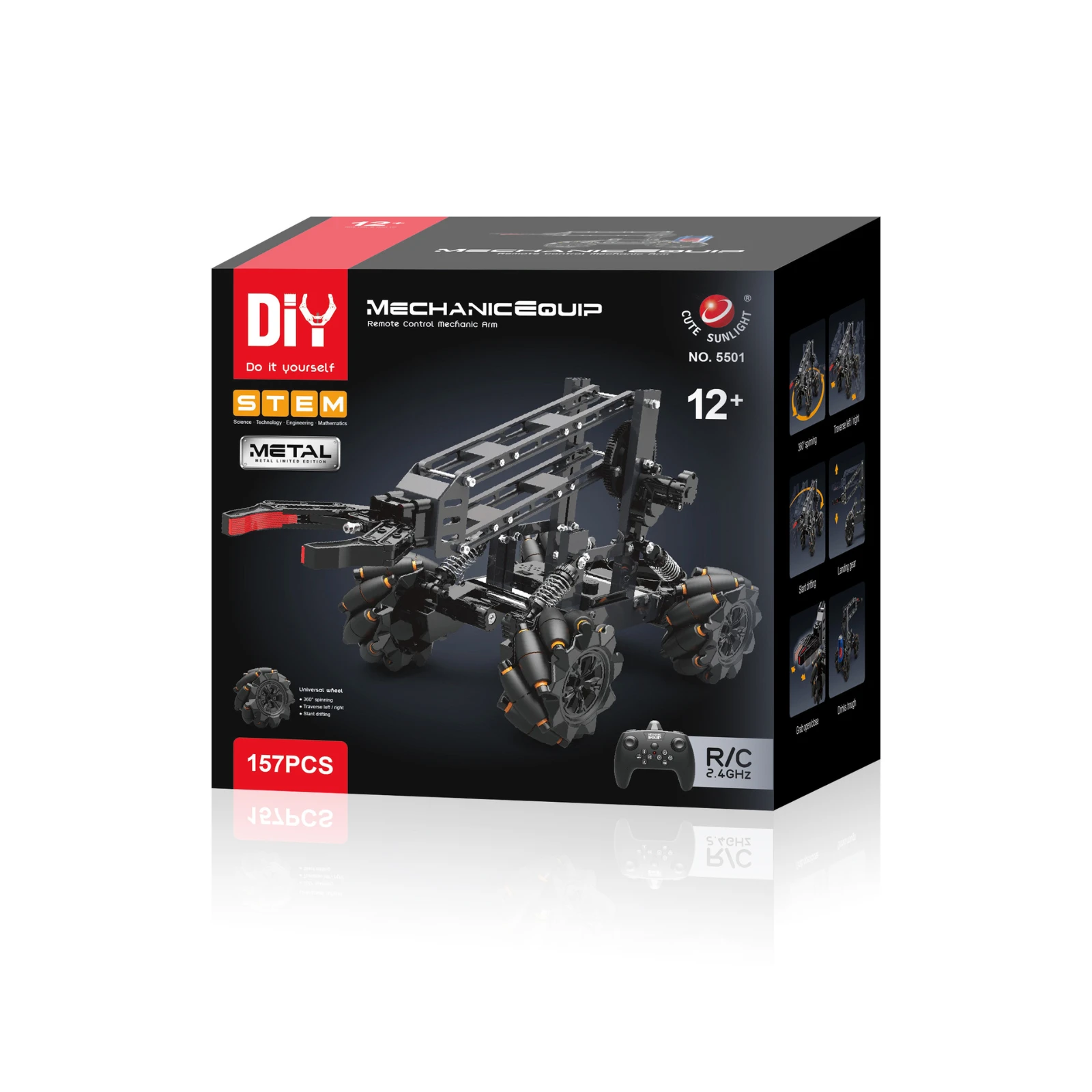 2-in-1 doe-het-zelf programmeerbare afstandsbediening legering speelgoedauto met mechanische arm STEM-educatieset voor kinderen