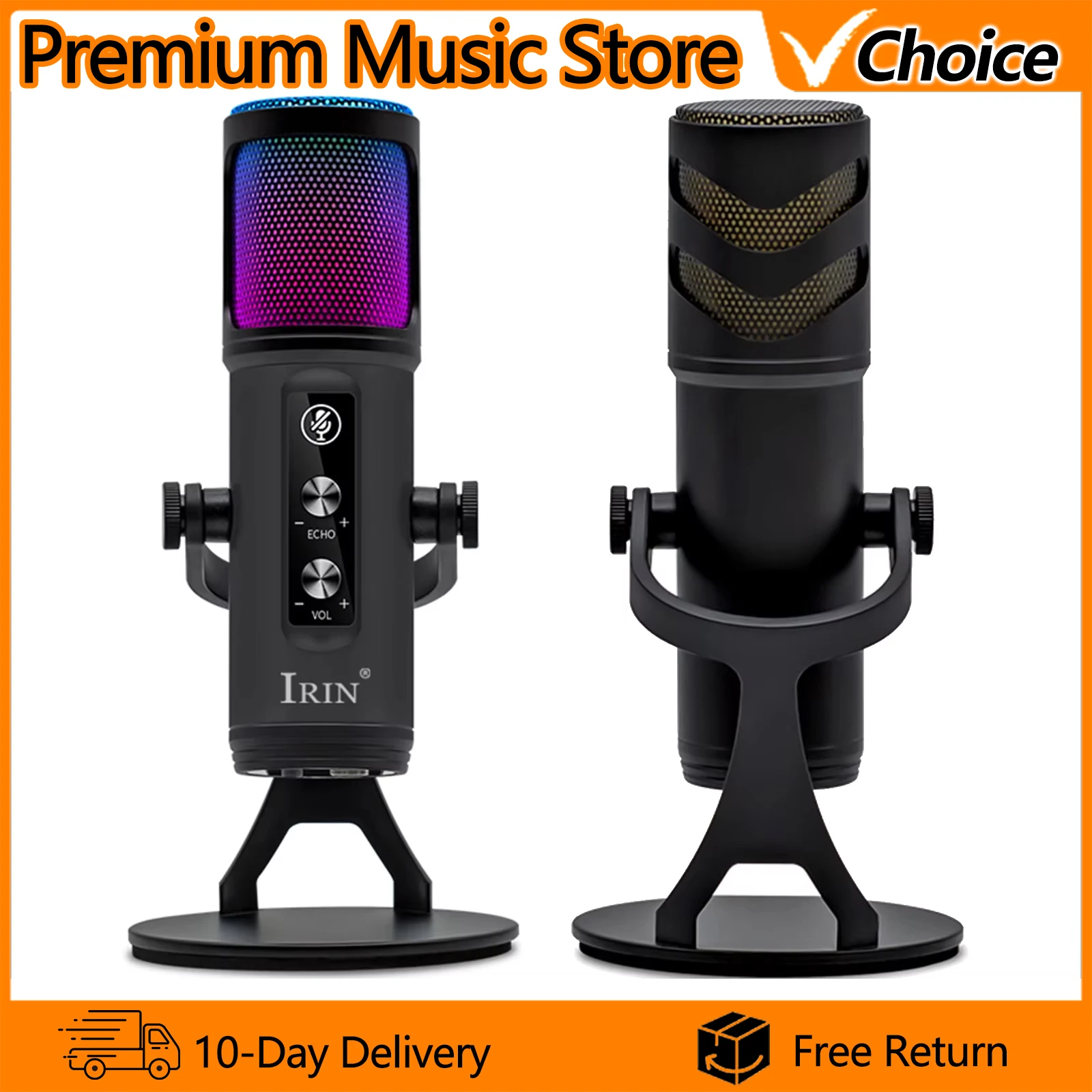 ZX-776 Professional Streaming Microphone with Touch Panel RGB Atmosphere Light for Live Gaming Streaming Podcast Recording