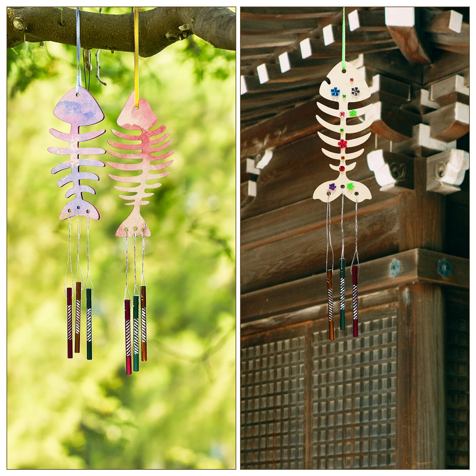 

1Set DIY Fish Wind Chime Kit Handmade Wooden Wind Chime Ornament Free Combination Home Balcony Garden Hanging Bell Decoration