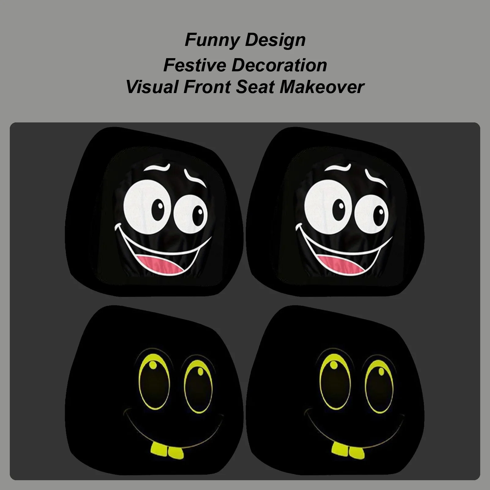 Head Rest Cover For Car 2 Pieces Auto Seat Coverings Vehicle Interior Accessories Cute Cartoon Funny Expression Design For Auto