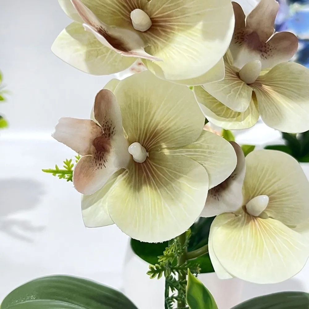 7 Heads Artificial Orchid Potted Flower with White Pot Multi-Bloom Simulated Flower Butterfly Orchid Potted Plastic Pink