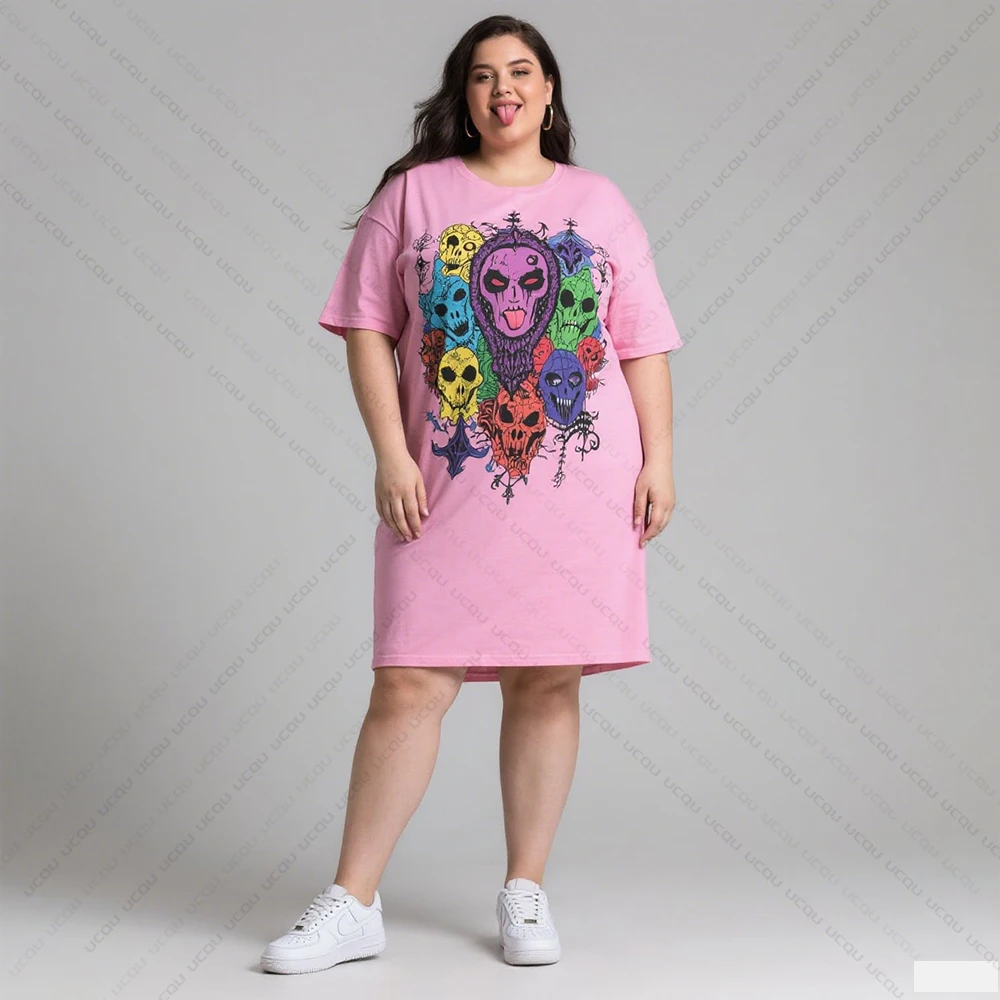 Sukienka damska plus size na lato, chłodna, rekreacyjna, spódnica do spania, domowa spódnica do spania, gotycki styl, modny nadruk, odzież damska.