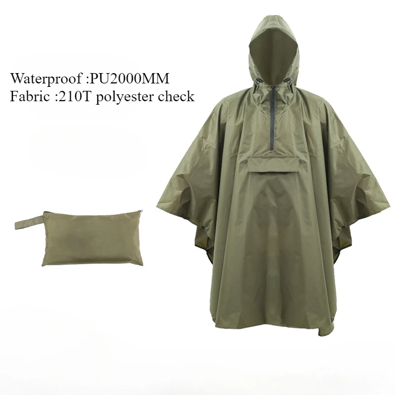 

Outdoor Poncho Raincoat Hiking Mountaineering Camping Ride Half Zip Pocket Cape Hooded Waterproof Sunblock Worker Rain Poncho