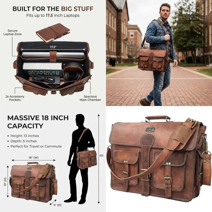 

Leather Messenger Bag for Men, Laptop Crossbody, Handmade Leather Shoulder Satchel Bag for Men, Full Grain Business Briefcase f