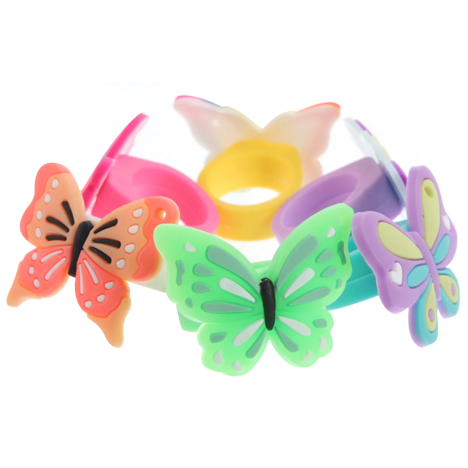 12pcs Portable Cartoon Butterfly Rings Girls Decorative Rings Delicate Cartoon Ring for Party Gift kids rings