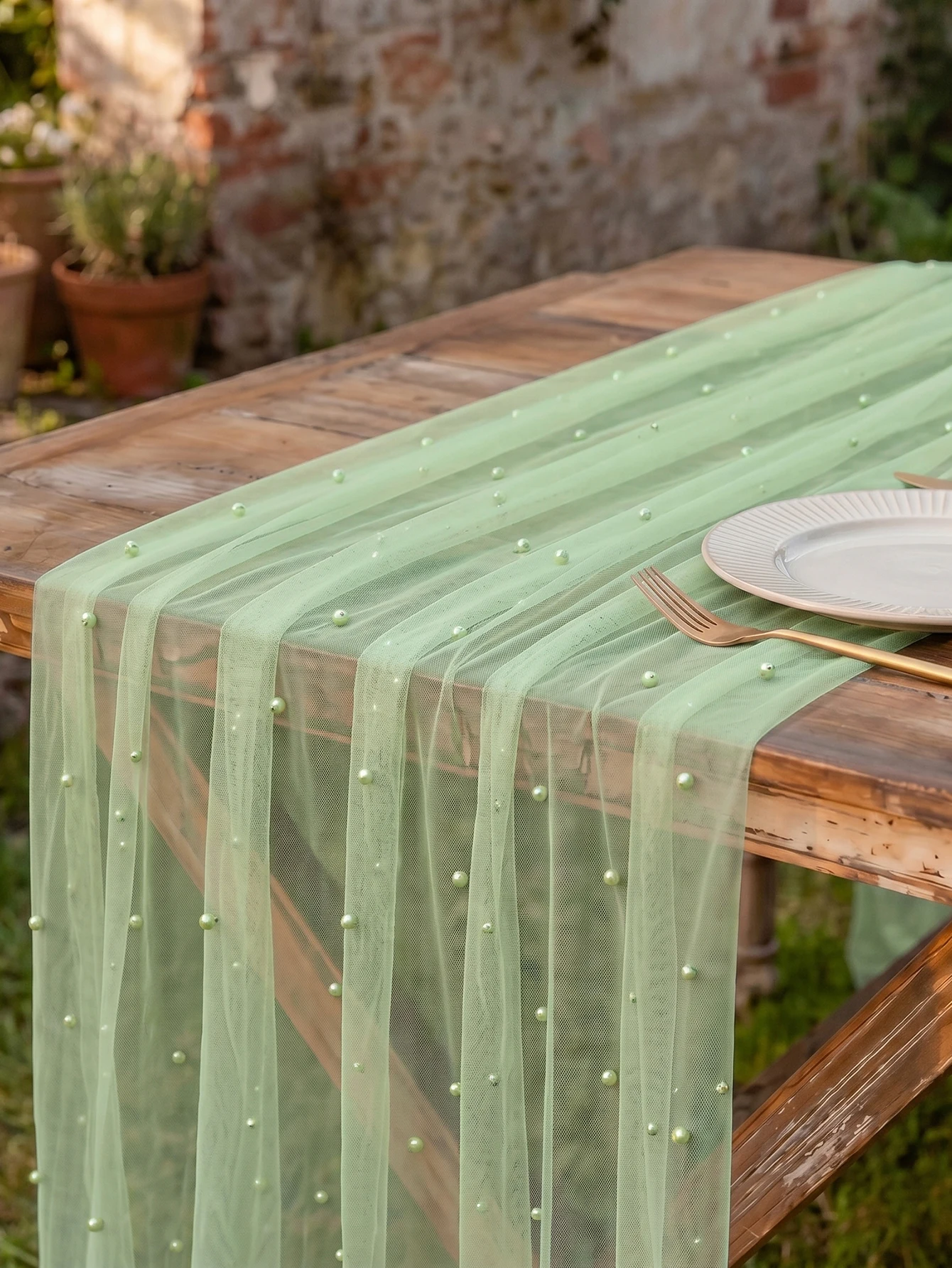 Pearl Table Runner Tulle Green Cheesecloth 10FT Gauze Cheese Cloth Sheer Mesh Dining Wedding Party Centerpiece Table Decor