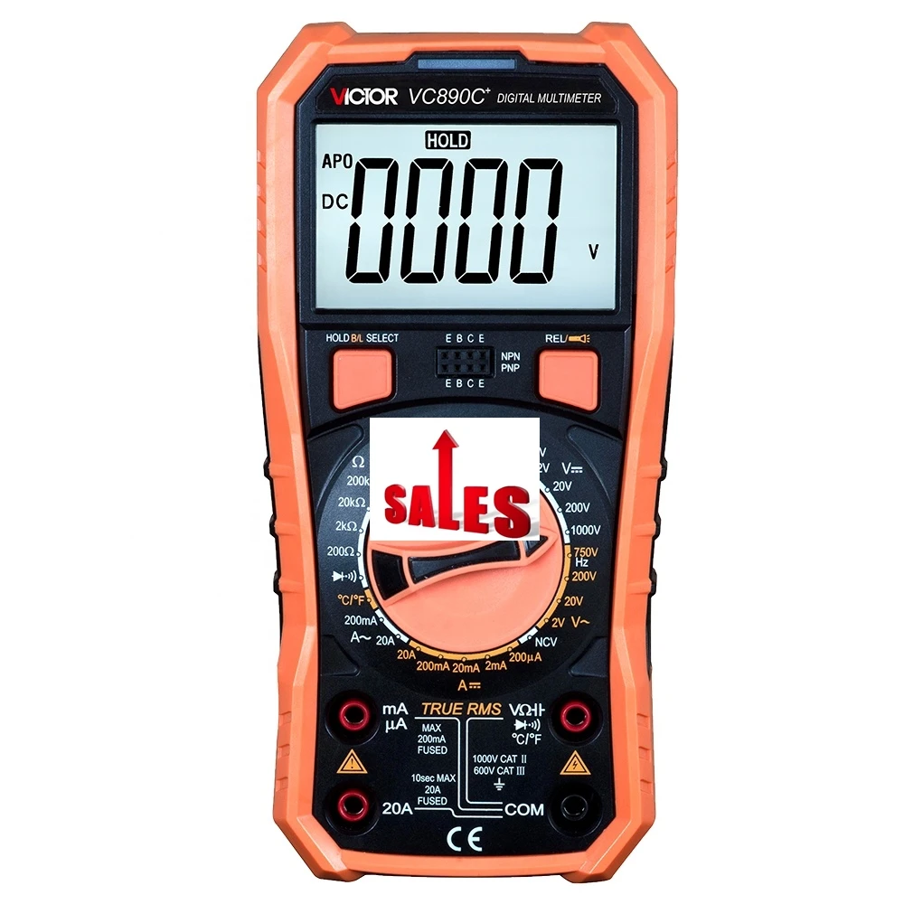 VICTOR VC890C+ Digital Multimeter 2000 Counts Manual Range True RMS Capacitance Resistance Transistor 1000V 20A