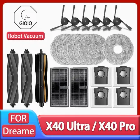 Dreame X40 Ultra X40 Pro용 액세서리, 고무 메인 사이드 브러시 걸레 천, 먼지 봉투, HEPA 필터 로봇 진공 교체 부품 Dreame X40 Ultra X40 Pro용 액세서리, 고무 메인 사이드 브러시 걸레 천, 먼지 봉투, HEPA 필터 로봇 진공 교체 부품