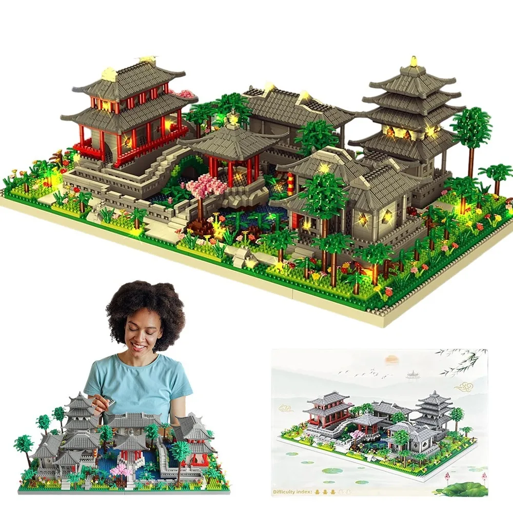 3930-teiliges Klassisches Suzhou-Garten-Bausteinset, Architekturmodell, DIY-Montage-Bausatz, Ideale Heimdekoration für Wohnzimmer, Schlafzimmer und Arbeitszimmer