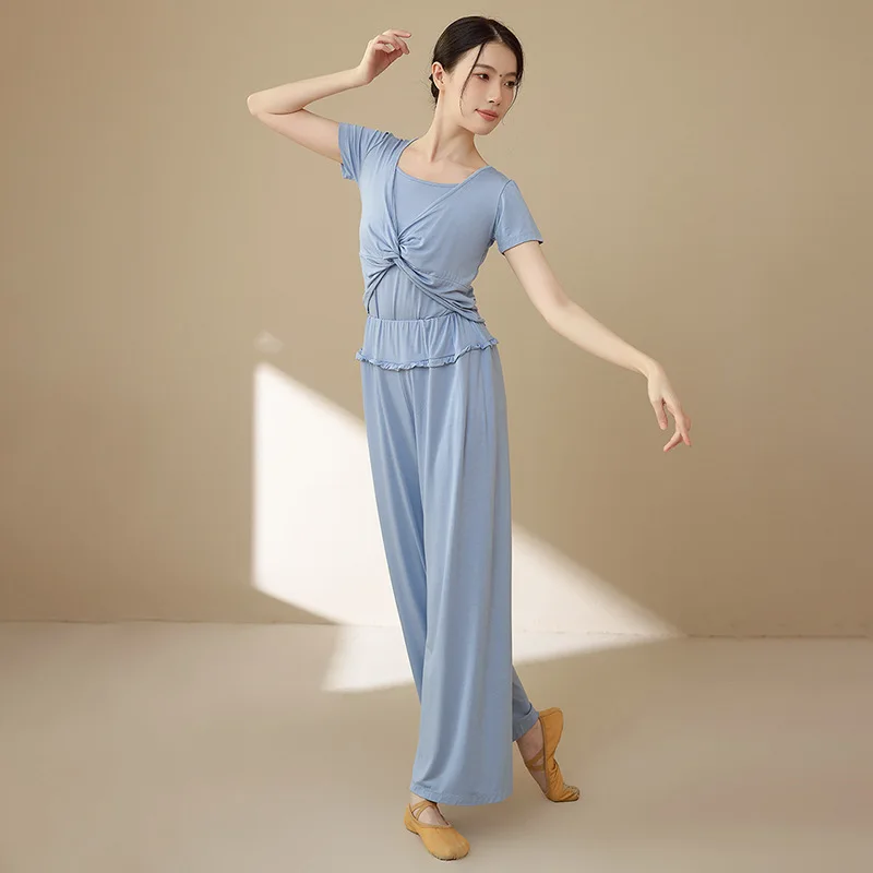 اليوغا الجسم الحديث ممارسة أعلى المرأة ملابس الرقص الصينية الكبار بدلة طويلة الأكمام ملابس الرقص الكلاسيكية الربيع والصيف