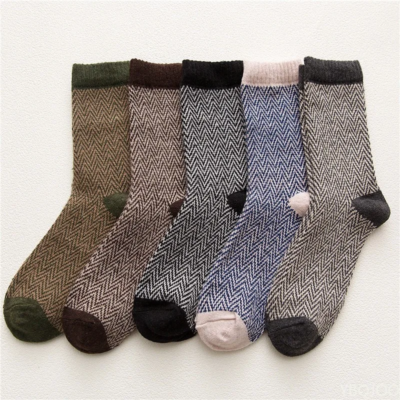 5 pairs New autumn winter fashionable versatile warm men's mid tube men's socks casual comfortable ripple ethnic style socks