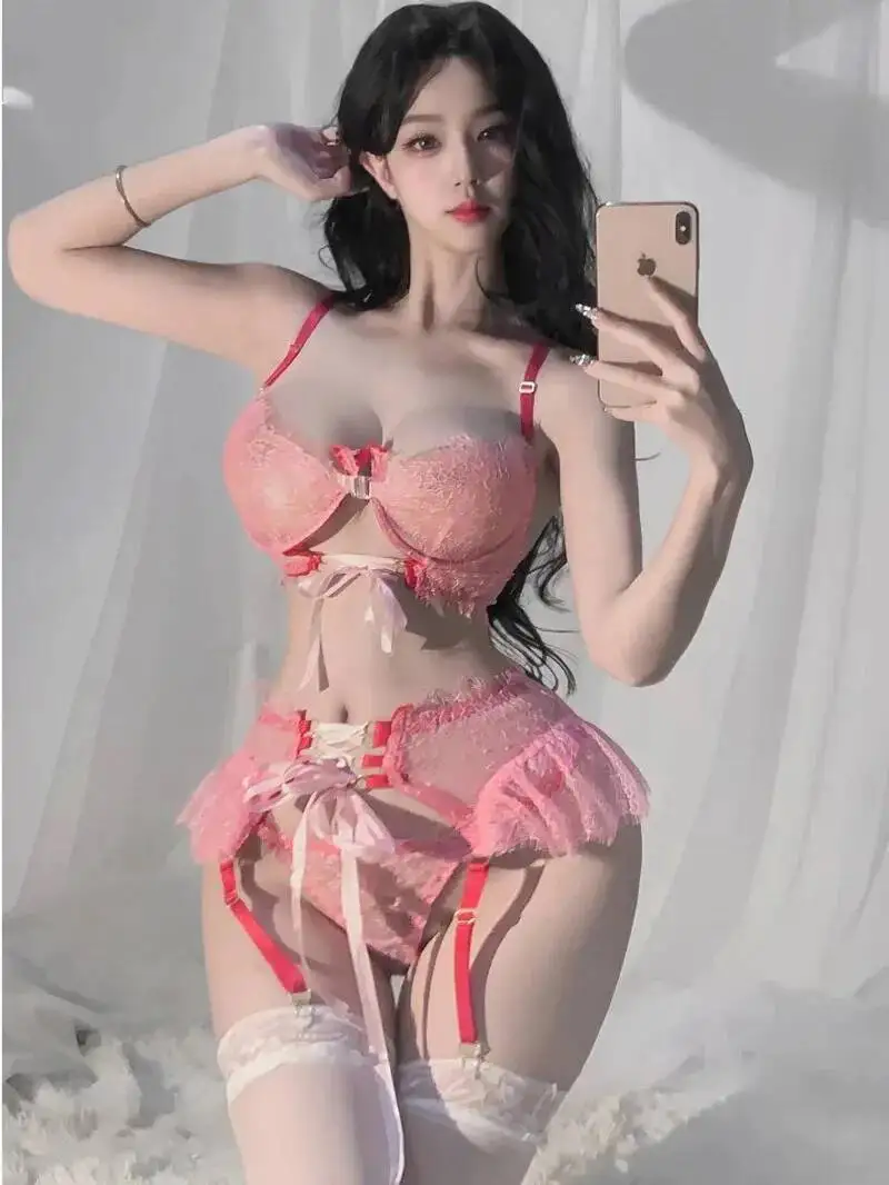 

Сексуальный комплект с подтяжками и кружевом Pure Desire, формирующий ремень, разделенный комплект, униформа, пижама, розовый, милый, горячий, сексуальный комплект с шортами, новинка 2025 года, топы, майка GST8