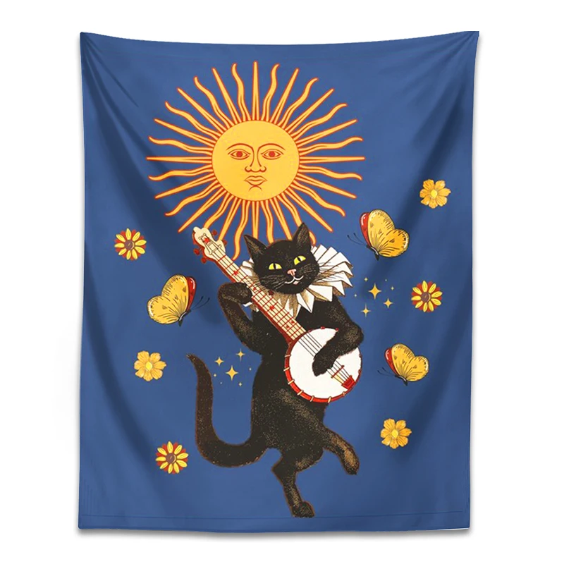 Party Cat Tapestry Wall Hanging butterfly sun prom Tapestries Bohemian Cute Cartoon Children\'s room Girls Dorm Hoom Decoration