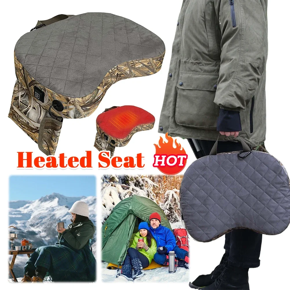 Cojín de asiento calefactable para caza, cojín impermeable para asientos al aire libre, cojín de esponja portátil con alimentación USB para oficina, parque, barco, estadio