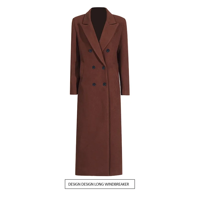 show temperament silhouette solid color coat coat 2024 new double-breasted straight long trench coat women's autumn and winter