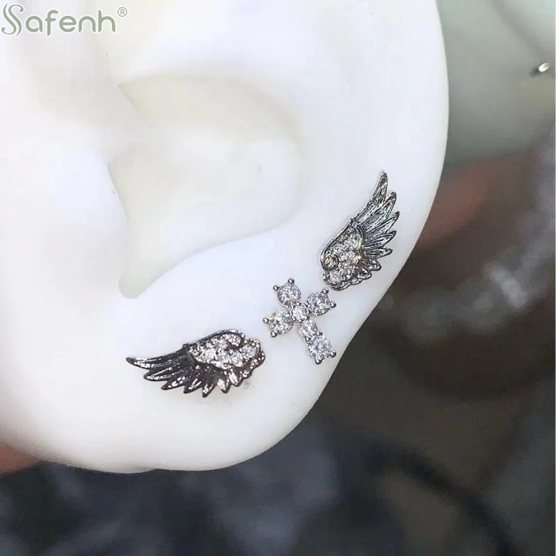 Luxury Vintage Angel Wings Cross Earrings Women Shiny Statement Jewelry for Party Night and Daily Occasions